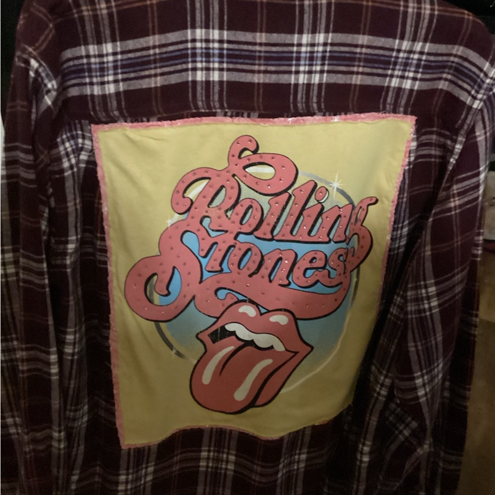 Plaid Shirt with Rolling Stones Patch